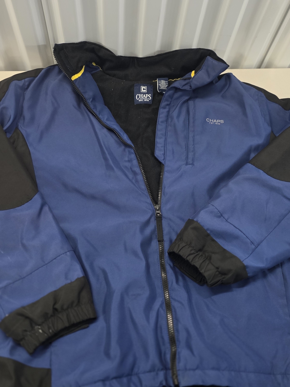 Chaps Full Front Zip Blue/Black Jacket Lined Men's Size Large